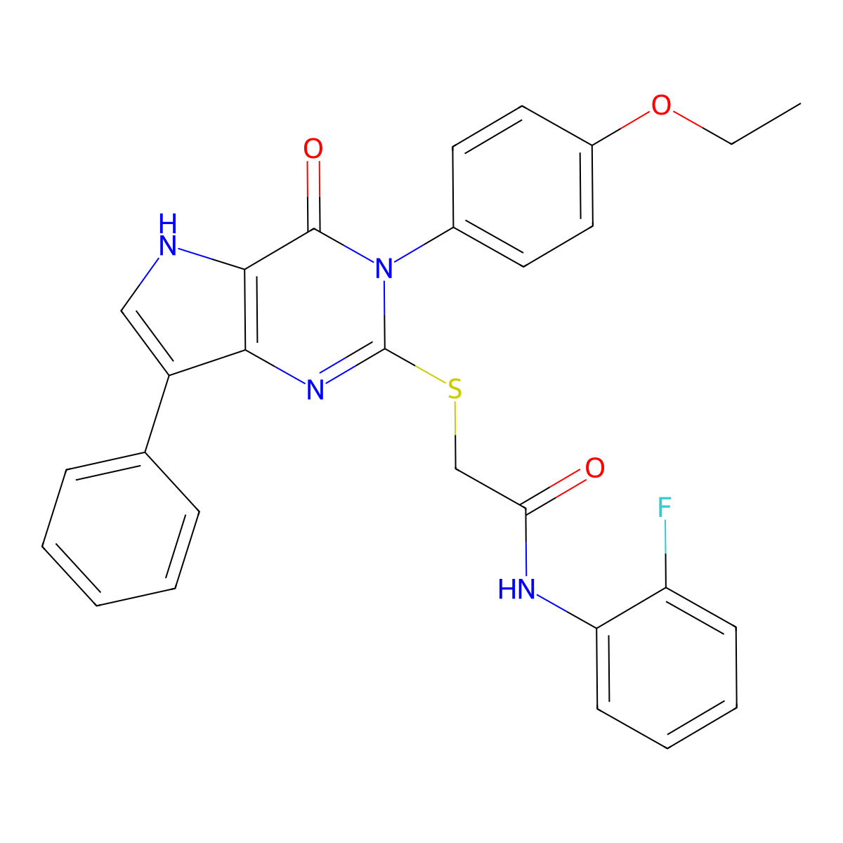 2-((3-(4-ethoxyphenyl)-4-oxo-7-phenyl-4,5-dihydro-3H-pyrrolo[3,2-d]pyrimidin-2-yl)thio)-N-(2-fluorophenyl)acetamide molecular structure, CAS 2034485-89-5