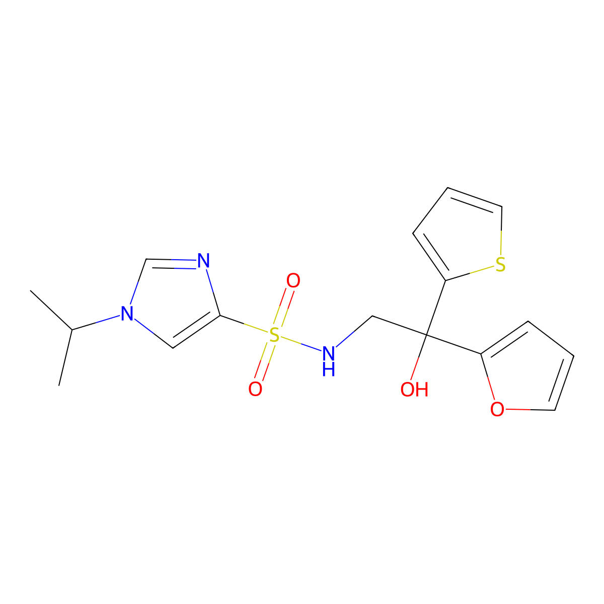 N-(2-(furan-2-yl)-2-hydroxy-2-(thiophen-2-yl)ethyl)-1-isopropyl-1H-imidazole-4-sulfonamide molecular structure, CAS 2034485-90-8
