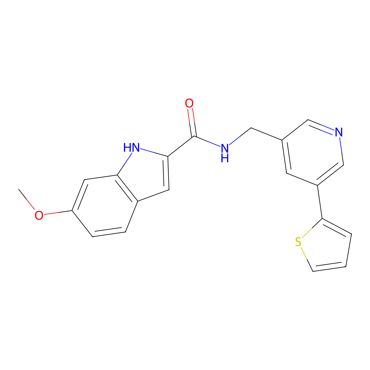 6-methoxy-N-{[5-(thiophen-2-yl)pyridin-3-yl]methyl}-1H-indole-2-carboxamide molecular structure, CAS 2034485-93-1