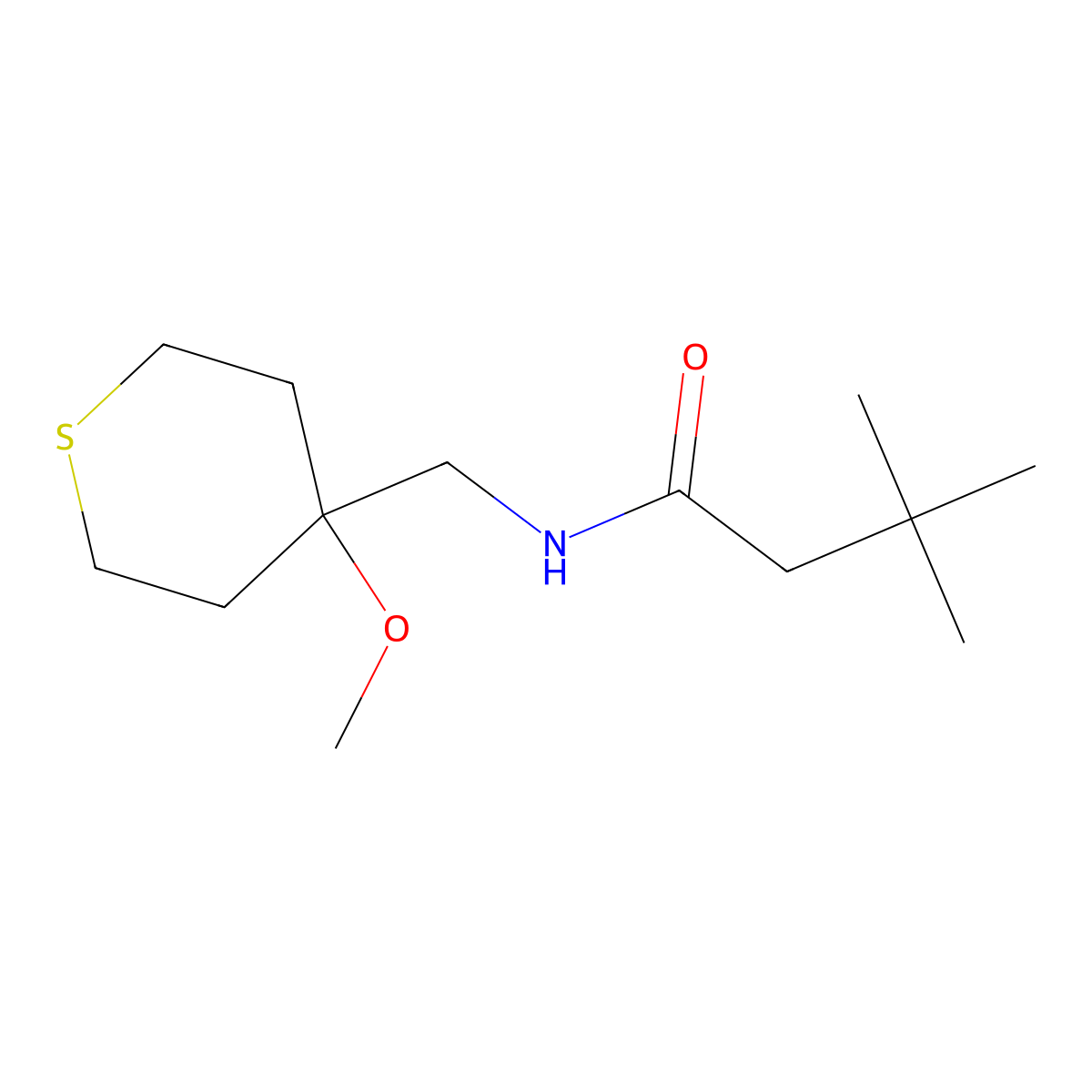 N-((4-methoxytetrahydro-2H-thiopyran-4-yl)methyl)-3,3-dimethylbutanamide molecular structure, CAS 2034485-95-3