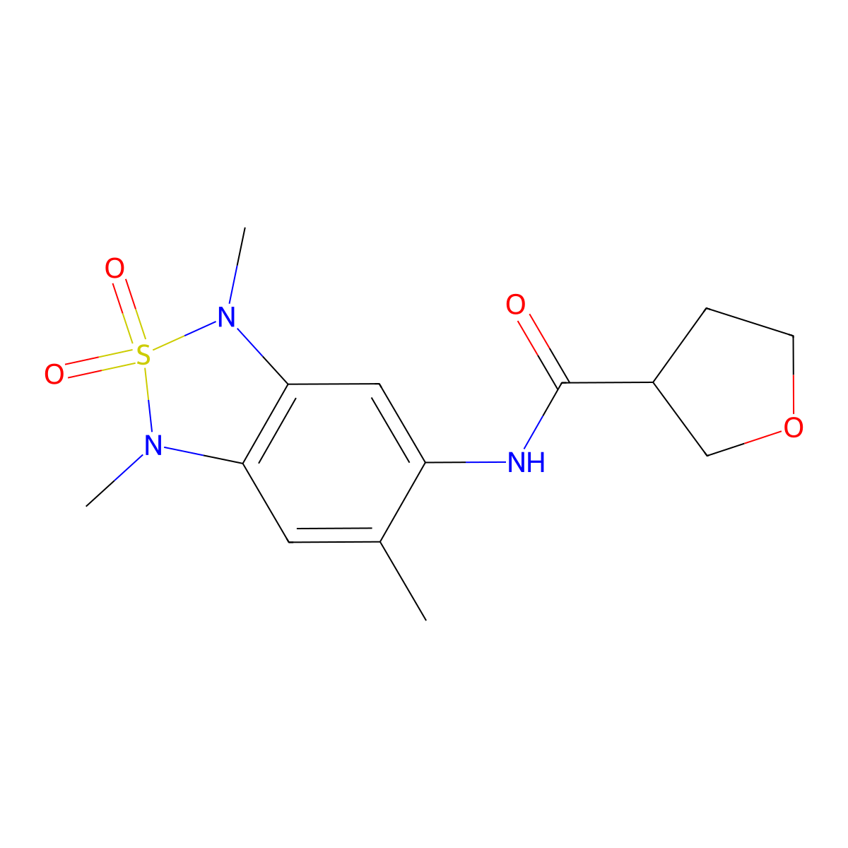 N-(1,3,6-trimethyl-2,2-dioxido-1,3-dihydrobenzo[c][1,2,5]thiadiazol-5-yl)tetrahydrofuran-3-carboxamide molecular structure, CAS 2034485-97-5