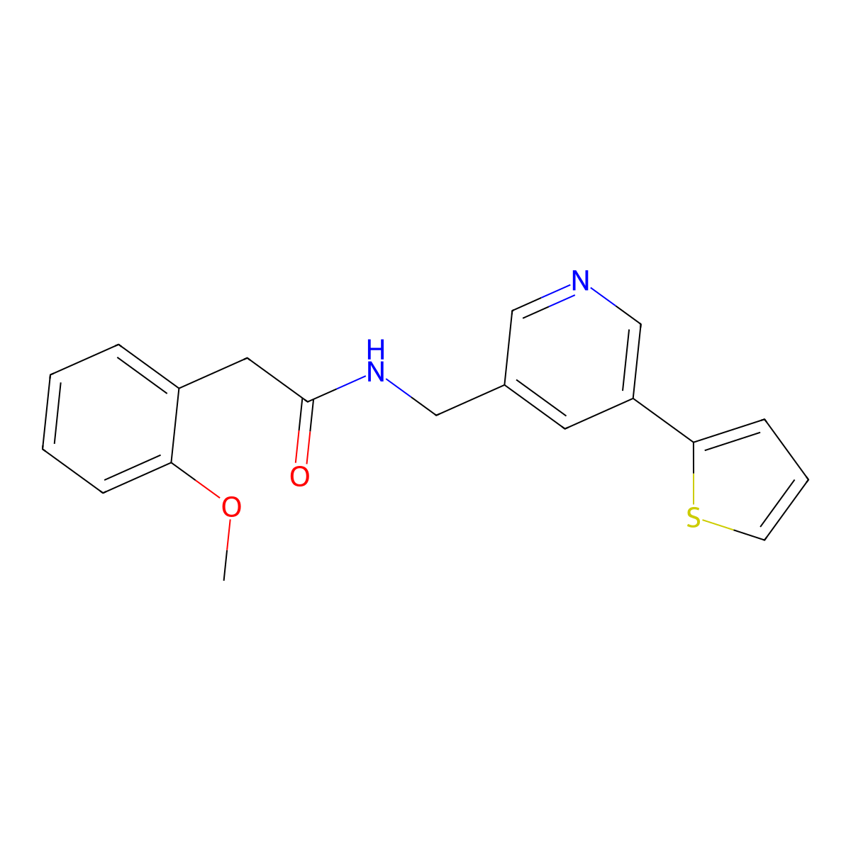 2-(2-methoxyphenyl)-N-((5-(thiophen-2-yl)pyridin-3-yl)methyl)acetamide molecular structure, CAS 2034485-98-6