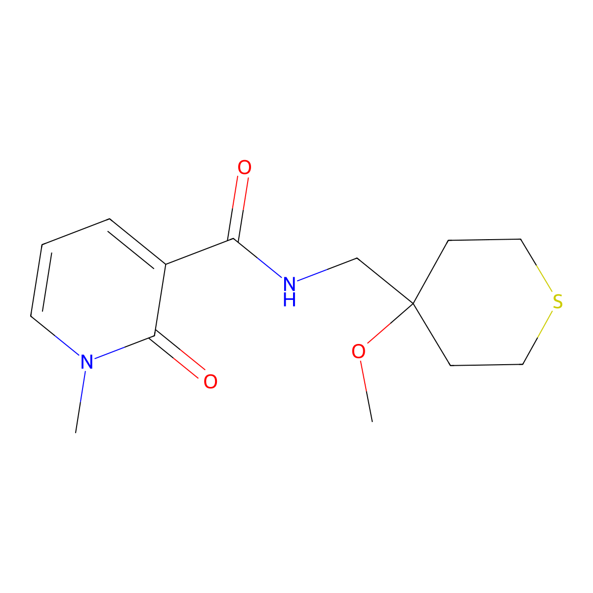 N-((4-methoxytetrahydro-2H-thiopyran-4-yl)methyl)-1-methyl-2-oxo-1,2-dihydropyridine-3-carboxamide molecular structure, CAS 2034485-99-7