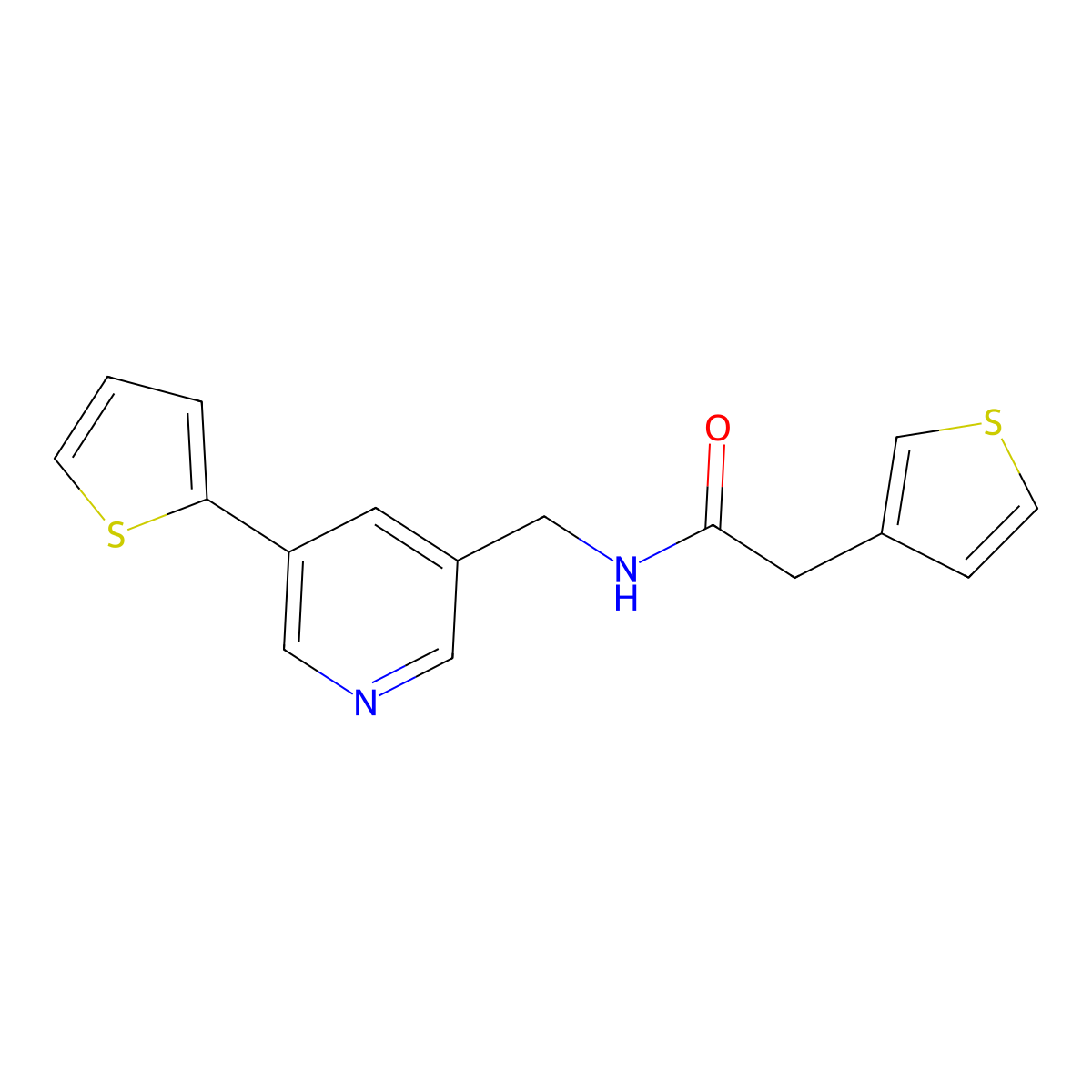 N-((5-(thiophen-2-yl)pyridin-3-yl)methyl)-2-(thiophen-3-yl)acetamide molecular structure, CAS 2034486-02-5