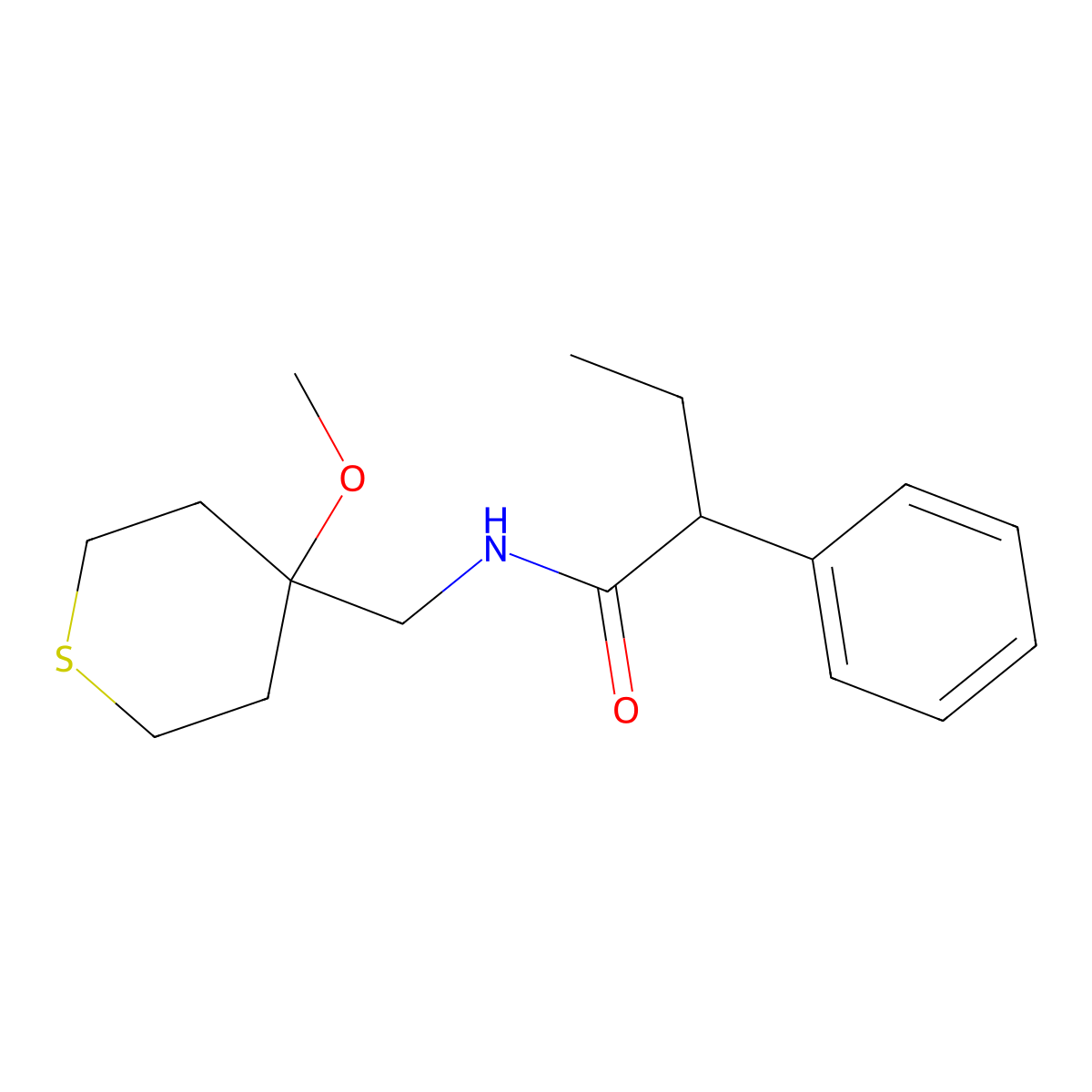 N-((4-methoxytetrahydro-2H-thiopyran-4-yl)methyl)-2-phenylbutanamide molecular structure, CAS 2034486-03-6