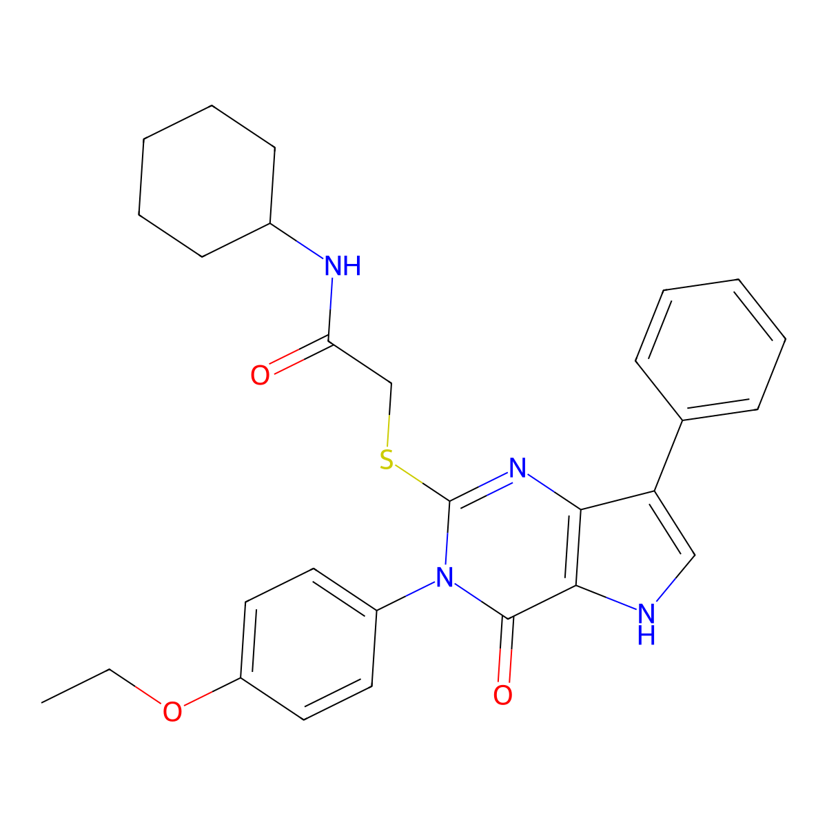 N-cyclohexyl-2-((3-(4-ethoxyphenyl)-4-oxo-7-phenyl-4,5-dihydro-3H-pyrrolo[3,2-d]pyrimidin-2-yl)thio)acetamide molecular structure, CAS 2034486-04-7