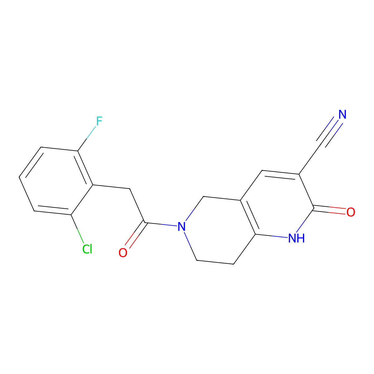 6-(2-(2-Chloro-6-fluorophenyl)acetyl)-2-oxo-1,2,5,6,7,8-hexahydro-1,6-naphthyridine-3-carbonitrile molecular structure, CAS 2034486-06-9