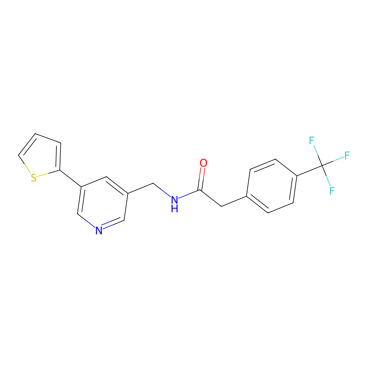 N-{[5-(thiophen-2-yl)pyridin-3-yl]methyl}-2-[4-(trifluoromethyl)phenyl]acetamide molecular structure, CAS 2034486-08-1