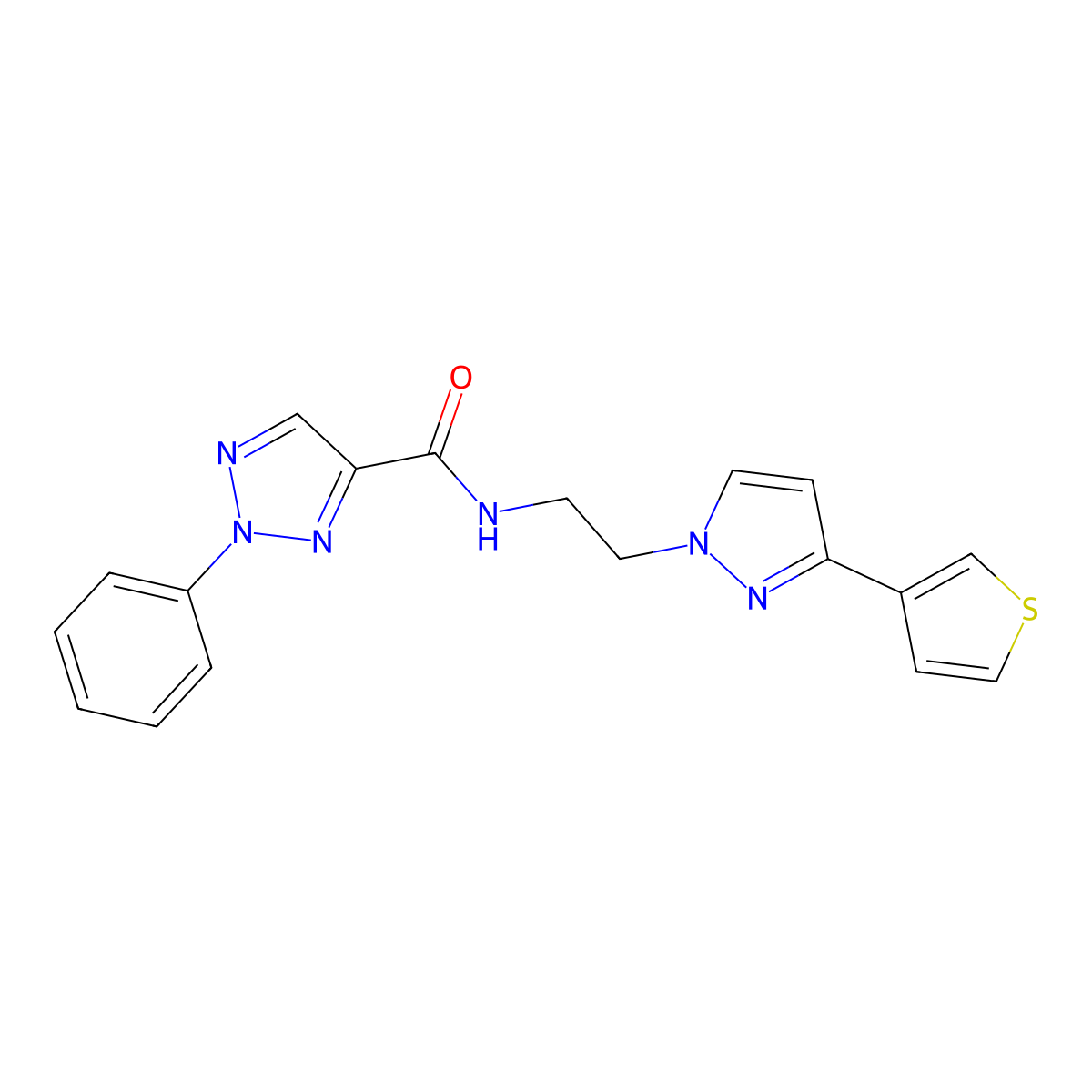 2-phenyl-N-{2-[3-(thiophen-3-yl)-1H-pyrazol-1-yl]ethyl}-2H-1,2,3-triazole-4-carboxamide molecular structure, CAS 2034486-09-2