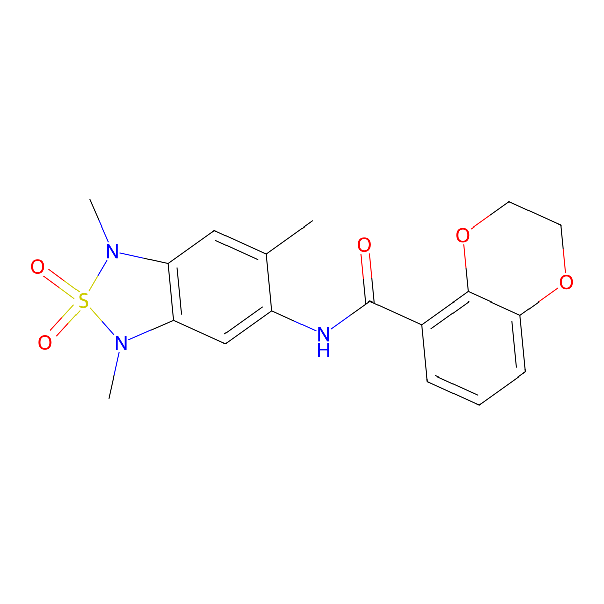 N-(1,3,6-trimethyl-2,2-dioxido-1,3-dihydrobenzo[c][1,2,5]thiadiazol-5-yl)-2,3-dihydrobenzo[b][1,4]dioxine-5-carboxamide molecular structure, CAS 2034486-13-8