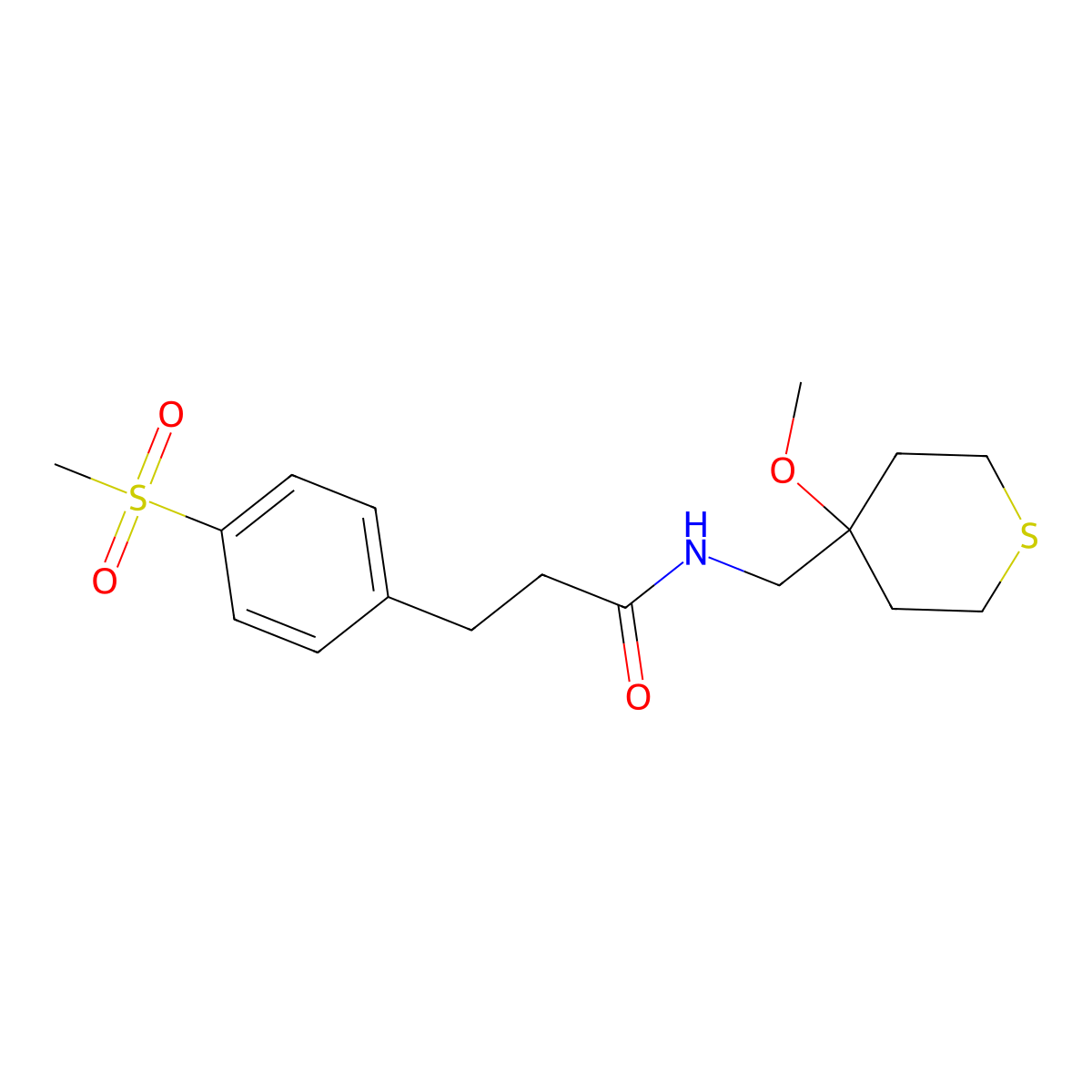 N-((4-methoxytetrahydro-2H-thiopyran-4-yl)methyl)-3-(4-(methylsulfonyl)phenyl)propanamide molecular structure, CAS 2034486-14-9