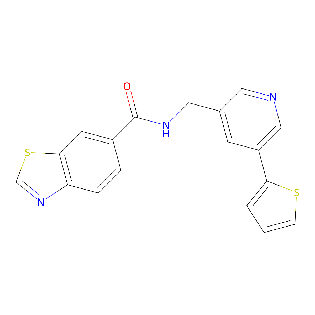 N-((5-(thiophen-2-yl)pyridin-3-yl)methyl)benzo[d]thiazole-6-carboxamide molecular structure, CAS 2034486-15-0