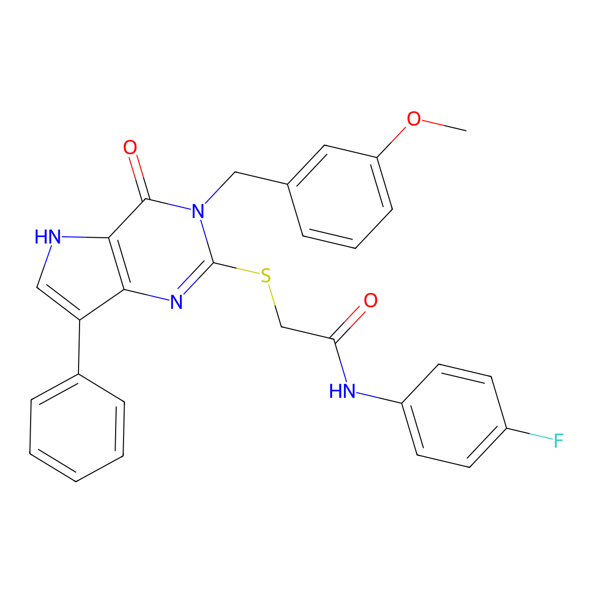 N-(4-fluorophenyl)-2-((3-(3-methoxybenzyl)-4-oxo-7-phenyl-4,5-dihydro-3H-pyrrolo[3,2-d]pyrimidin-2-yl)thio)acetamide molecular structure, CAS 2034486-17-2