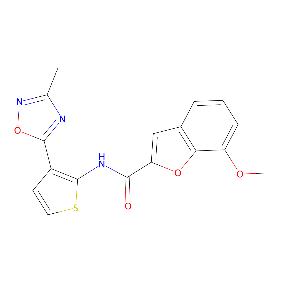 7-methoxy-N-(3-(3-methyl-1,2,4-oxadiazol-5-yl)thiophen-2-yl)benzofuran-2-carboxamide molecular structure, CAS 2034486-19-4