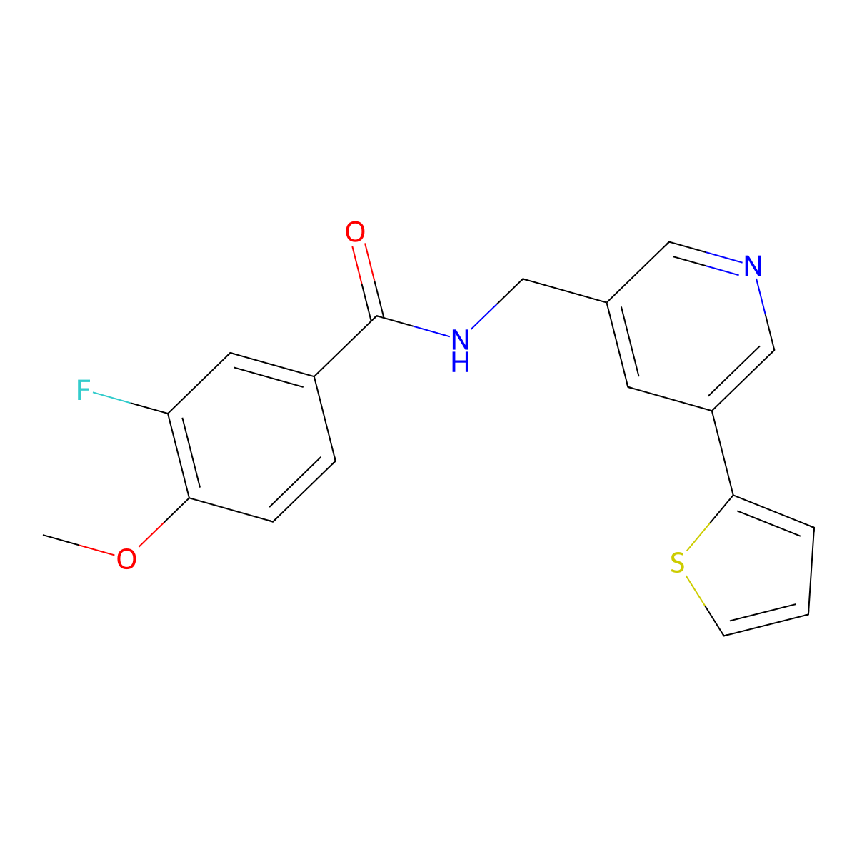 3-fluoro-4-methoxy-N-((5-(thiophen-2-yl)pyridin-3-yl)methyl)benzamide molecular structure, CAS 2034486-21-8
