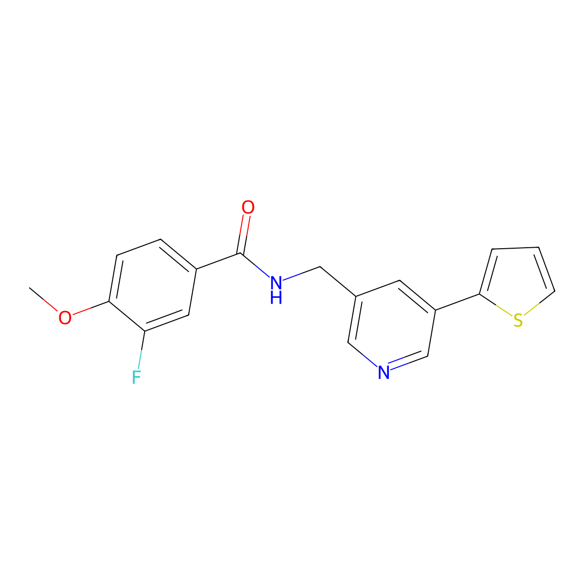 3-fluoro-4-methoxy-N-((5-(thiophen-2-yl)pyridin-3-yl)methyl)benzamide molecular structure, CAS 2034486-21-8
