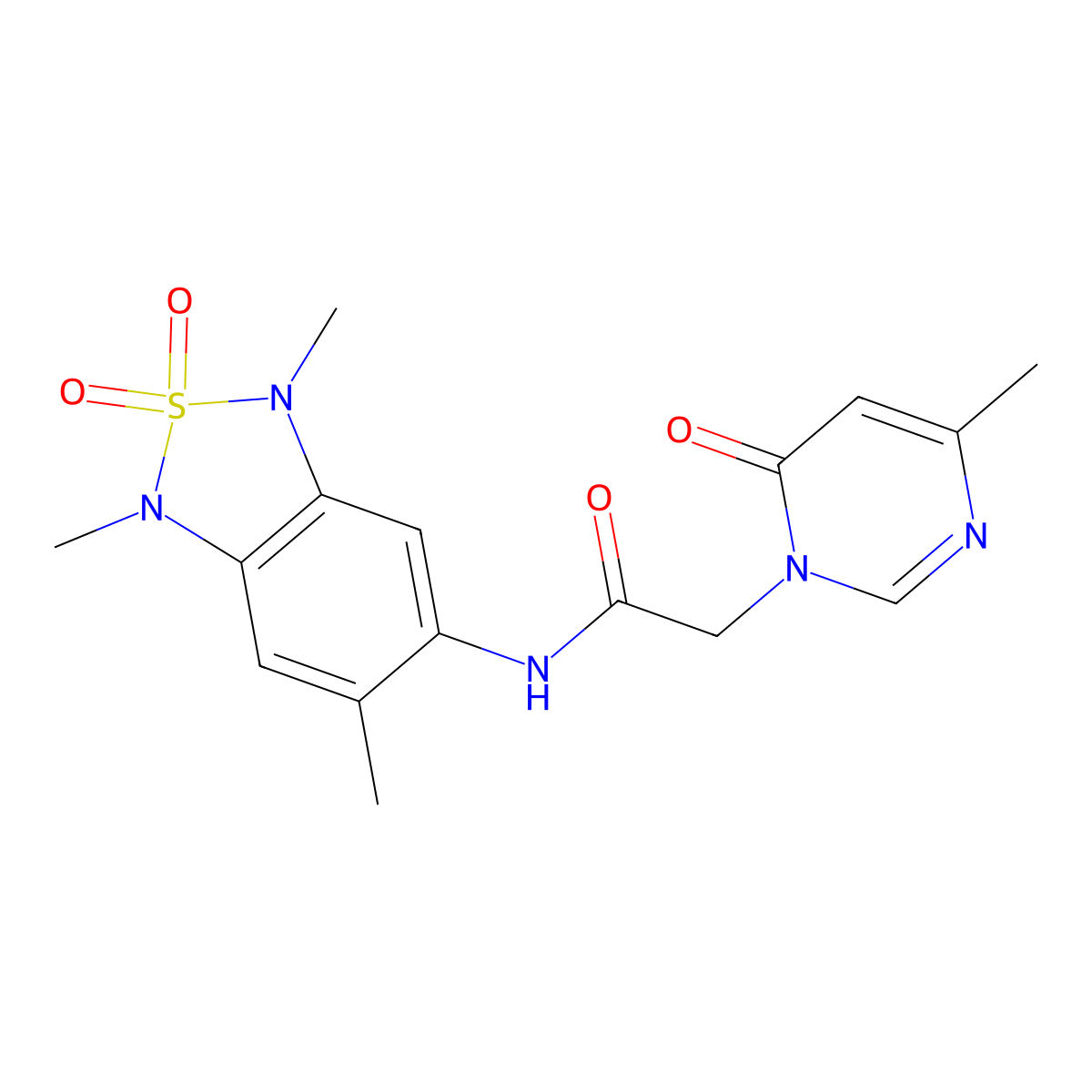 2-(4-methyl-6-oxopyrimidin-1(6H)-yl)-N-(1,3,6-trimethyl-2,2-dioxido-1,3-dihydrobenzo[c][1,2,5]thiadiazol-5-yl)acetamide molecular structure, CAS 2034486-22-9