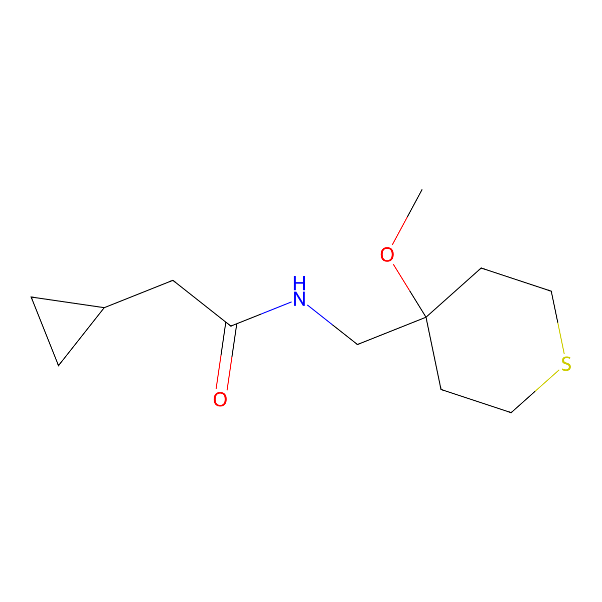 2-cyclopropyl-N-((4-methoxytetrahydro-2H-thiopyran-4-yl)methyl)acetamide molecular structure, CAS 2034486-23-0