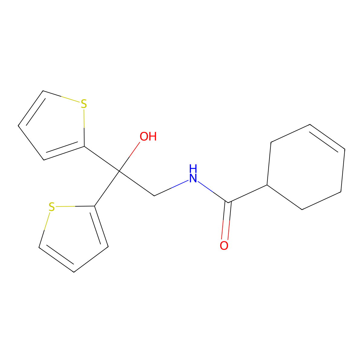 N-(2-hydroxy-2,2-di(thiophen-2-yl)ethyl)cyclohex-3-enecarboxamide molecular structure, CAS 2034486-25-2