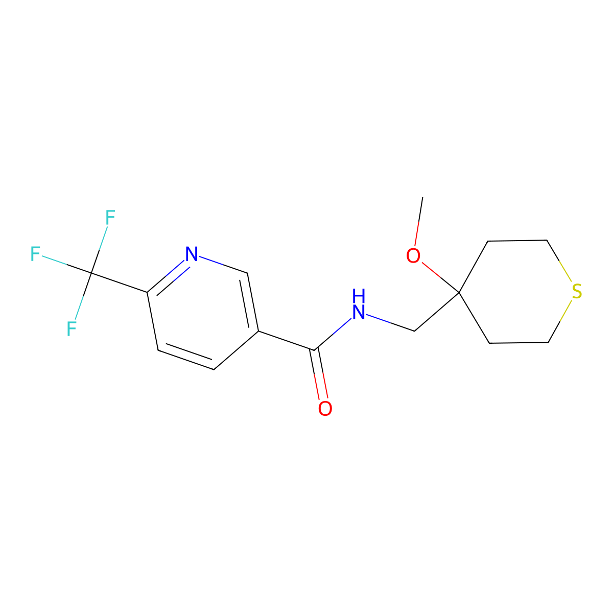 N-((4-methoxytetrahydro-2H-thiopyran-4-yl)methyl)-6-(trifluoromethyl)nicotinamide molecular structure, CAS 2034486-26-3
