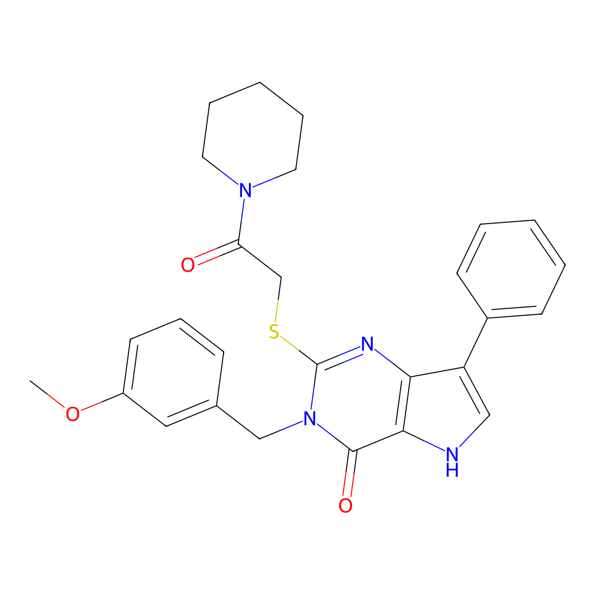 3-(3-methoxybenzyl)-2-((2-oxo-2-(piperidin-1-yl)ethyl)thio)-7-phenyl-3H-pyrrolo[3,2-d]pyrimidin-4(5H)-one molecular structure, CAS 2034486-29-6