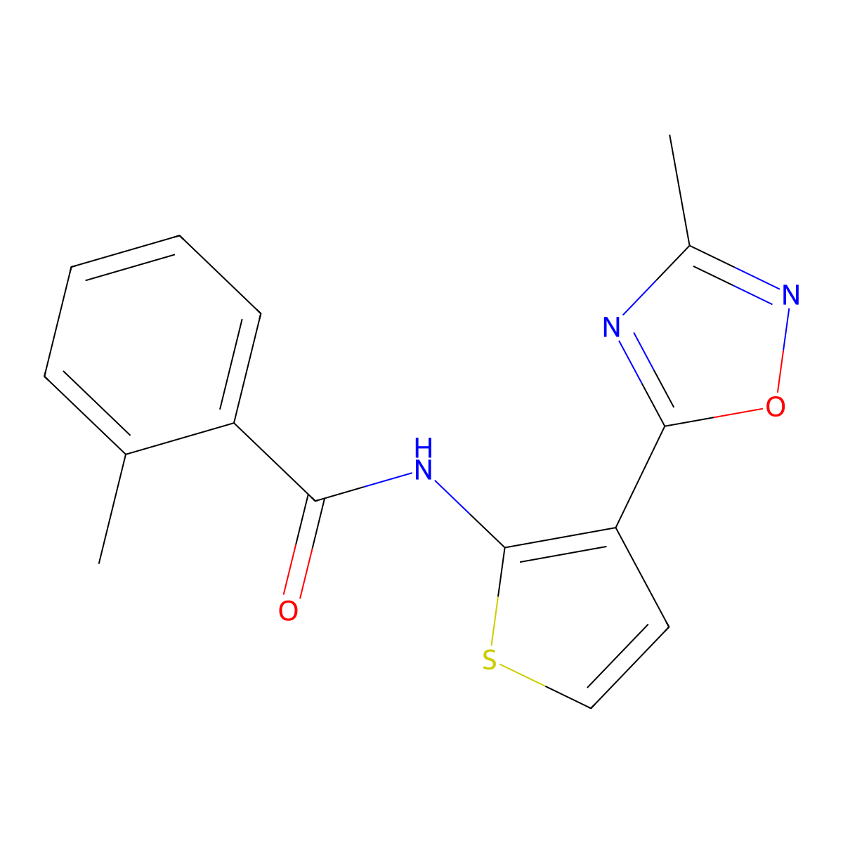2-methyl-N-[3-(3-methyl-1,2,4-oxadiazol-5-yl)thiophen-2-yl]benzamide molecular structure, CAS 2034486-30-9