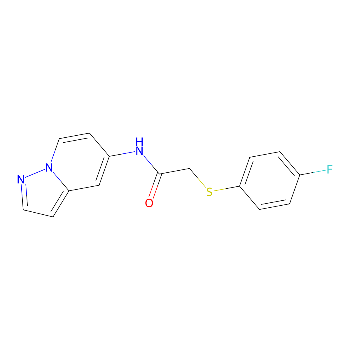 2-((4-fluorophenyl)thio)-N-(pyrazolo[1,5-a]pyridin-5-yl)acetamide molecular structure, CAS 2034486-31-0