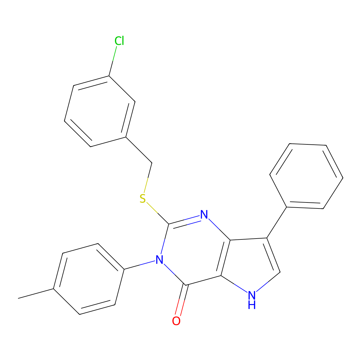 2-((3-chlorobenzyl)thio)-7-phenyl-3-(p-tolyl)-3H-pyrrolo[3,2-d]pyrimidin-4(5H)-one molecular structure, CAS 2034486-34-3