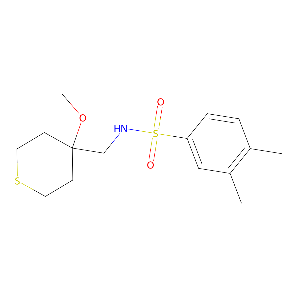 N-((4-methoxytetrahydro-2H-thiopyran-4-yl)methyl)-3,4-dimethylbenzenesulfonamide molecular structure, CAS 2034486-38-7
