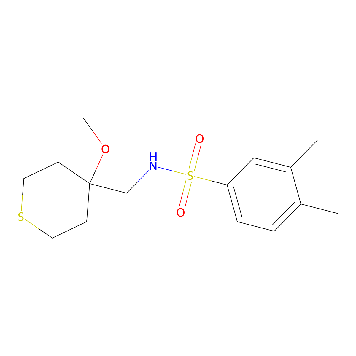 N-((4-methoxytetrahydro-2H-thiopyran-4-yl)methyl)-3,4-dimethylbenzenesulfonamide molecular structure, CAS 2034486-38-7