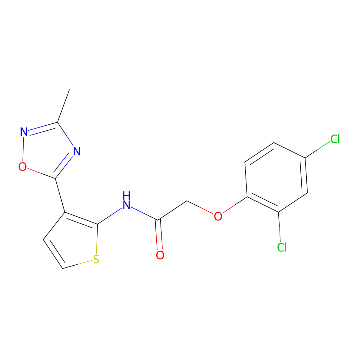 2-(2,4-dichlorophenoxy)-N-[3-(3-methyl-1,2,4-oxadiazol-5-yl)thiophen-2-yl]acetamide molecular structure, CAS 2034486-43-4