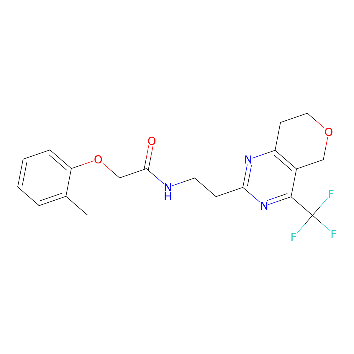 2-(o-tolyloxy)-N-(2-(4-(trifluoromethyl)-7,8-dihydro-5H-pyrano[4,3-d]pyrimidin-2-yl)ethyl)acetamide molecular structure, CAS 2034486-46-7