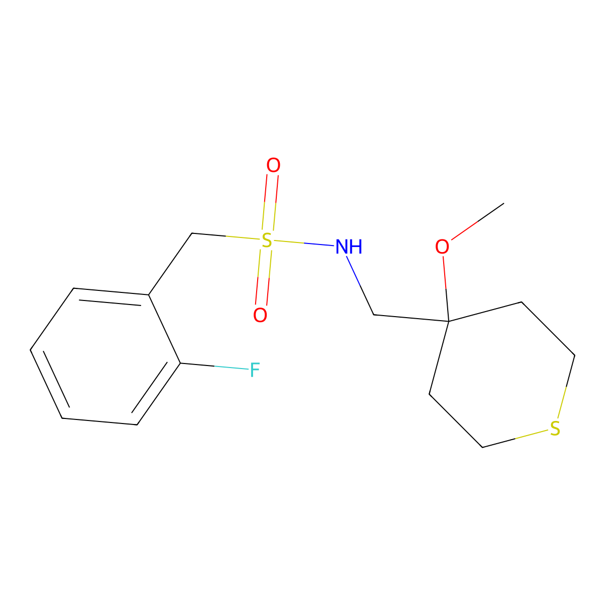 1-(2-fluorophenyl)-N-((4-methoxytetrahydro-2H-thiopyran-4-yl)methyl)methanesulfonamide molecular structure, CAS 2034486-47-8
