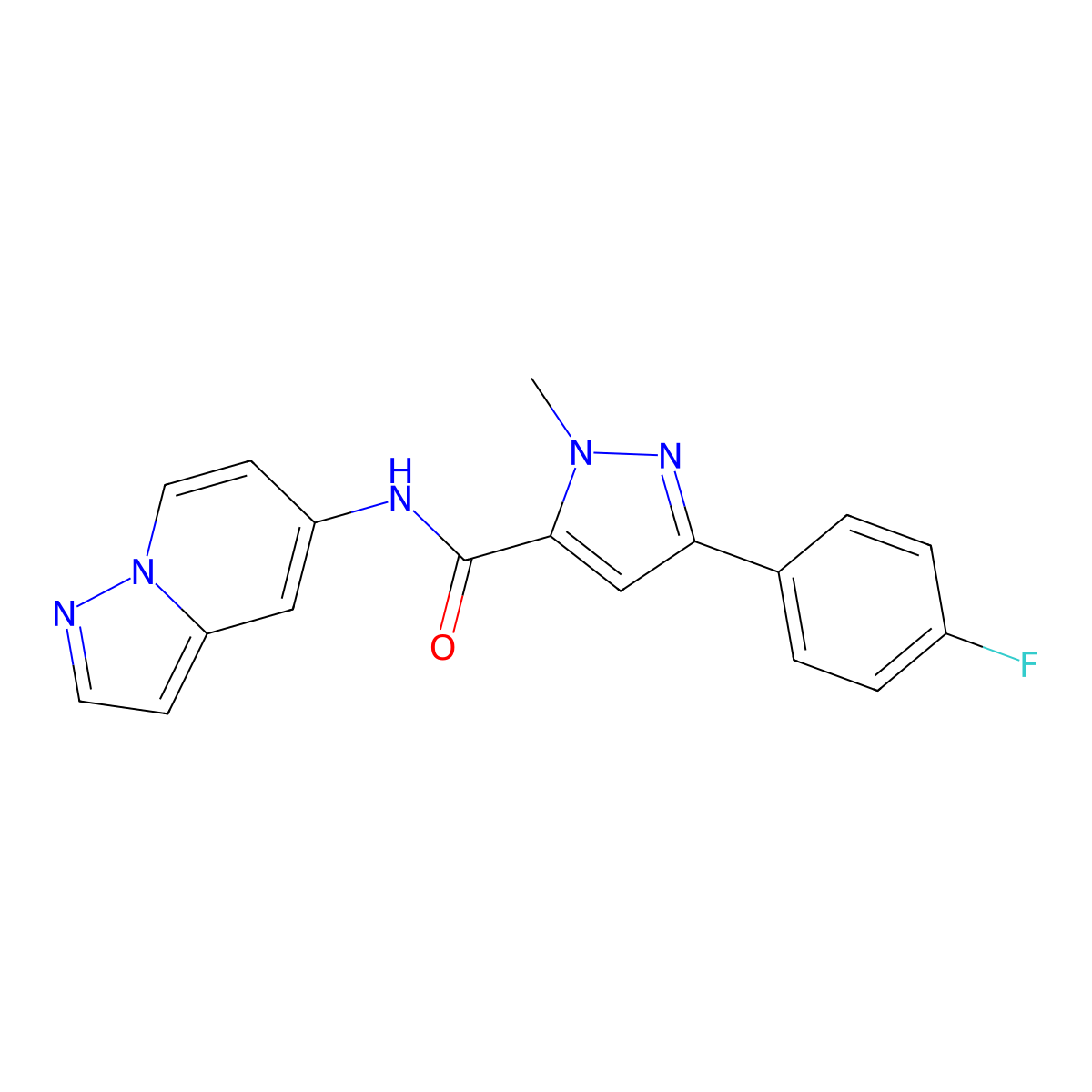 3-(4-fluorophenyl)-1-methyl-N-{pyrazolo[1,5-a]pyridin-5-yl}-1H-pyrazole-5-carboxamide molecular structure, CAS 2034486-52-5