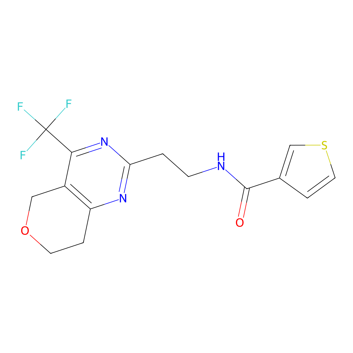 N-(2-(4-(trifluoromethyl)-7,8-dihydro-5H-pyrano[4,3-d]pyrimidin-2-yl)ethyl)thiophene-3-carboxamide molecular structure, CAS 2034486-55-8