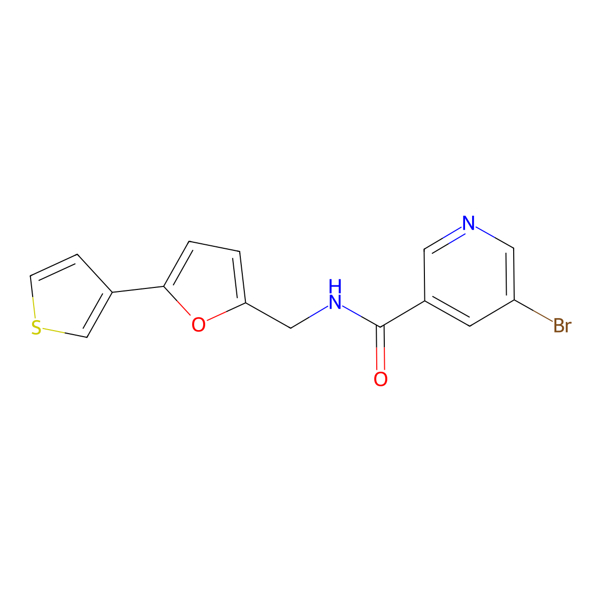 5-bromo-N-((5-(thiophen-3-yl)furan-2-yl)methyl)nicotinamide molecular structure, CAS 2034486-57-0