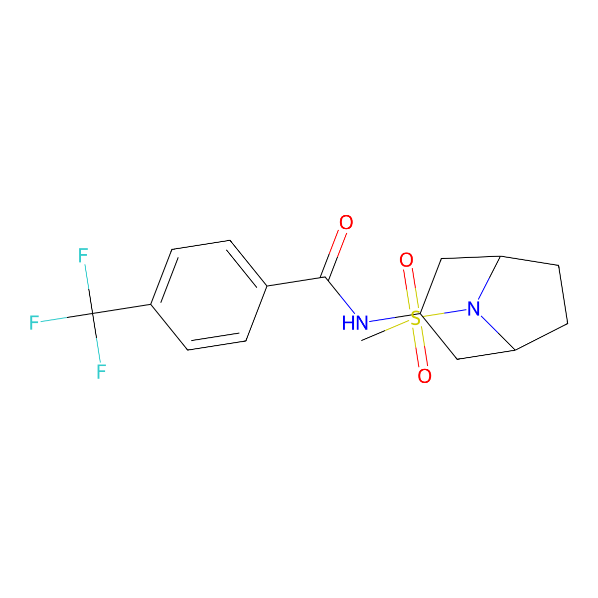 N-(8-(methylsulfonyl)-8-azabicyclo[3.2.1]octan-3-yl)-4-(trifluoromethyl)benzamide molecular structure, CAS 2034486-58-1