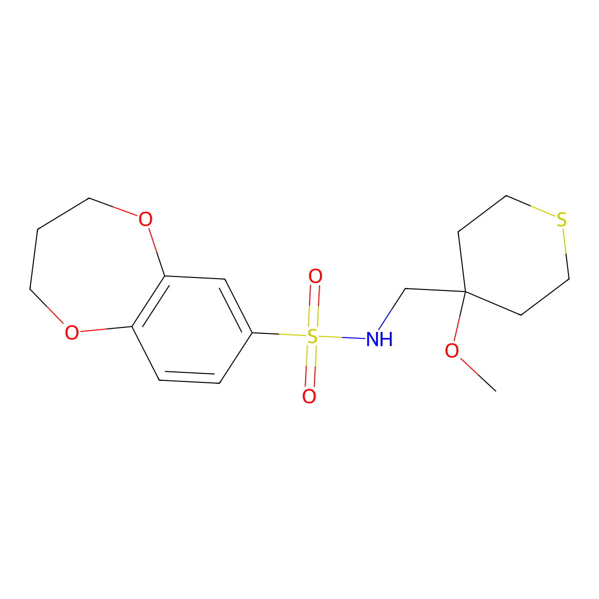 N-((4-methoxytetrahydro-2H-thiopyran-4-yl)methyl)-3,4-dihydro-2H-benzo[b][1,4]dioxepine-7-sulfonamide molecular structure, CAS 2034486-63-8