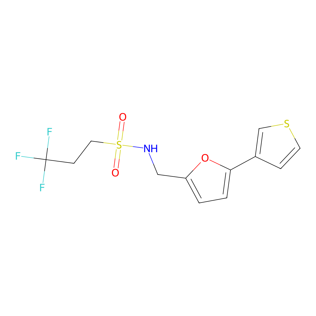 3,3,3-trifluoro-N-((5-(thiophen-3-yl)furan-2-yl)methyl)propane-1-sulfonamide molecular structure, CAS 2034486-68-3