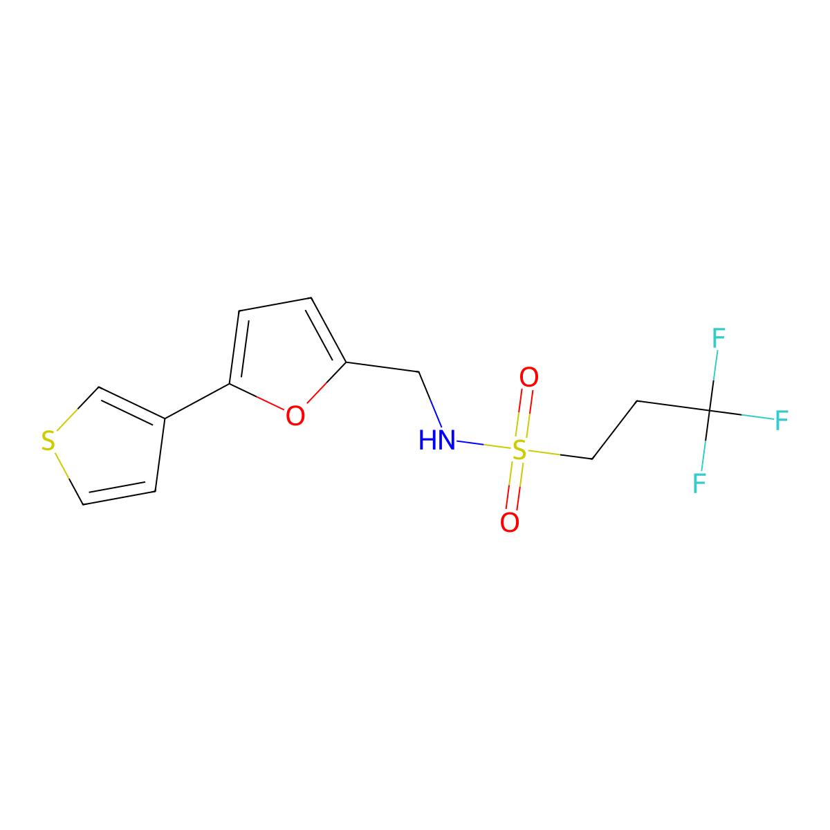 3,3,3-trifluoro-N-((5-(thiophen-3-yl)furan-2-yl)methyl)propane-1-sulfonamide molecular structure, CAS 2034486-68-3