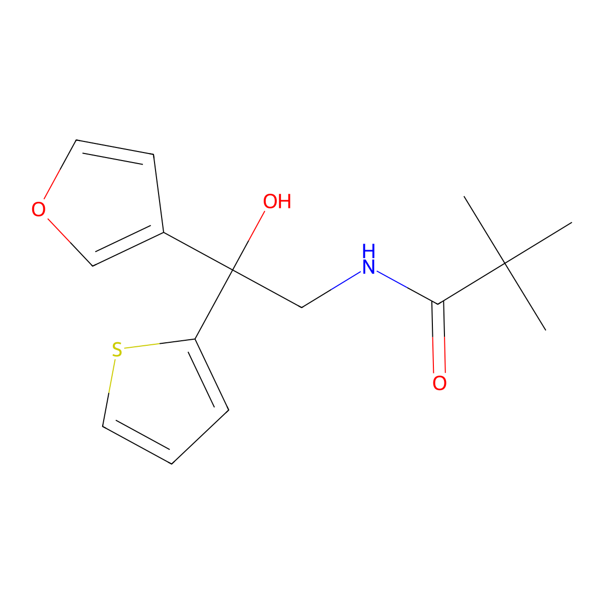 N-(2-(furan-3-yl)-2-hydroxy-2-(thiophen-2-yl)ethyl)pivalamide molecular structure, CAS 2034486-73-0