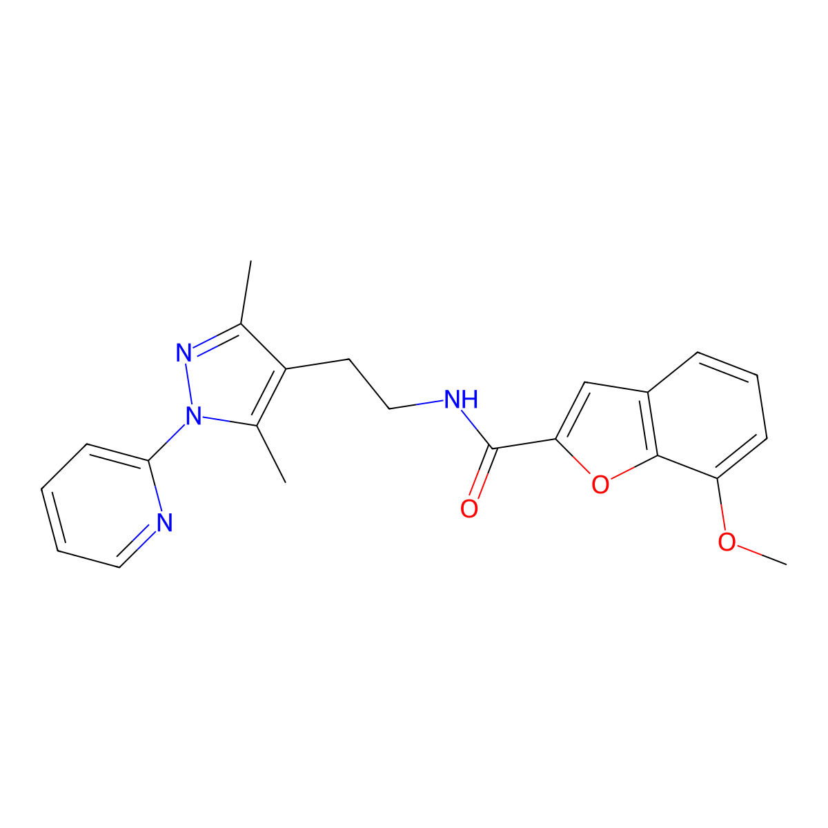 N-(2-(3,5-dimethyl-1-(pyridin-2-yl)-1H-pyrazol-4-yl)ethyl)-7-methoxybenzofuran-2-carboxamide molecular structure, CAS 2034486-83-2