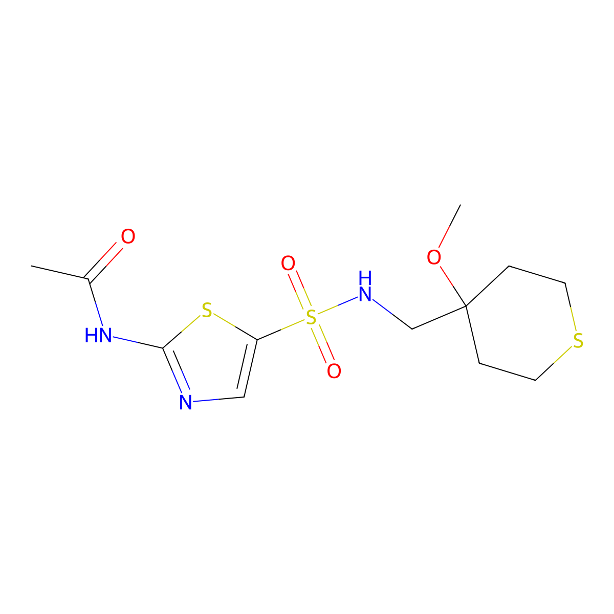 N-(5-(N-((4-methoxytetrahydro-2H-thiopyran-4-yl)methyl)sulfamoyl)thiazol-2-yl)acetamide molecular structure, CAS 2034486-87-6