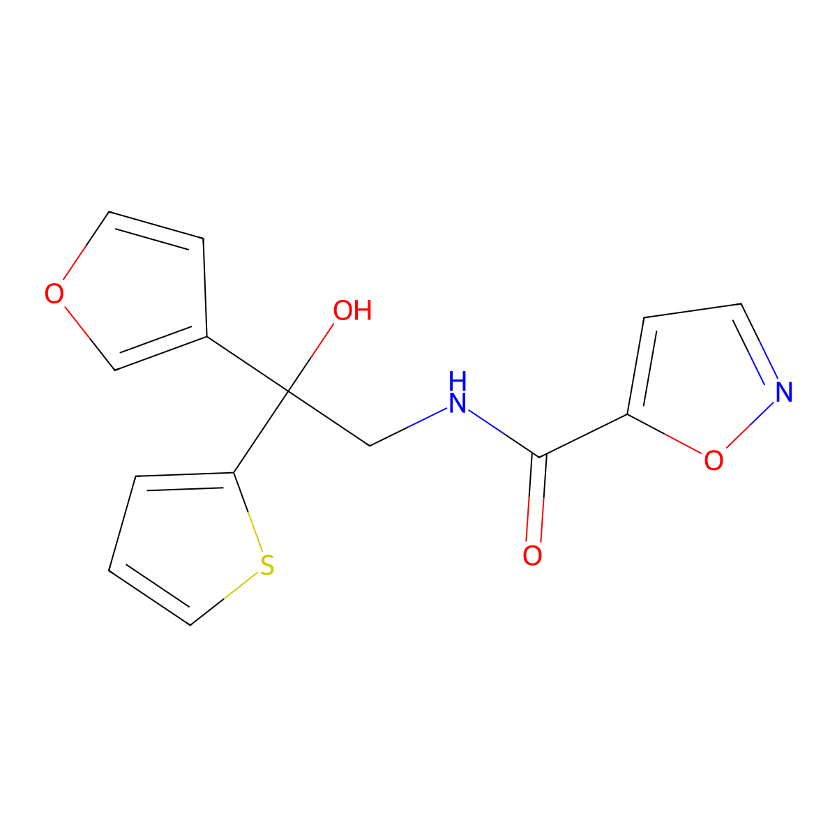 N-(2-(furan-3-yl)-2-hydroxy-2-(thiophen-2-yl)ethyl)isoxazole-5-carboxamide molecular structure, CAS 2034486-88-7