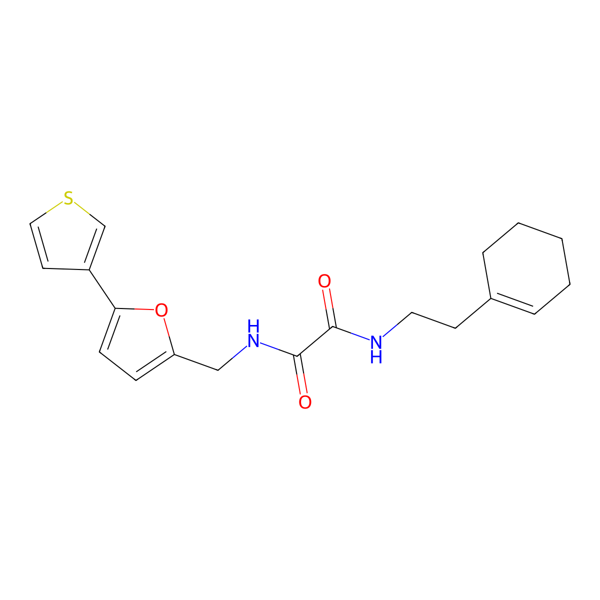 N1-(2-(cyclohex-1-en-1-yl)ethyl)-N2-((5-(thiophen-3-yl)furan-2-yl)methyl)oxalamide molecular structure, CAS 2034486-90-1