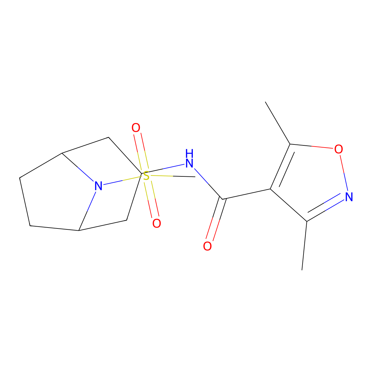 3,5-dimethyl-N-(8-(methylsulfonyl)-8-azabicyclo[3.2.1]octan-3-yl)isoxazole-4-carboxamide molecular structure, CAS 2034486-91-2