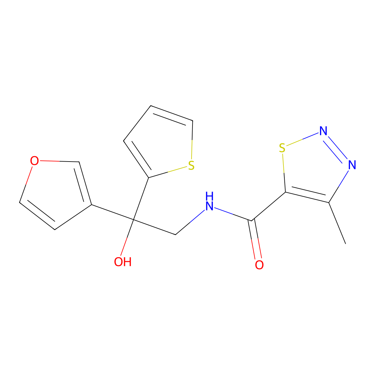N-(2-(furan-3-yl)-2-hydroxy-2-(thiophen-2-yl)ethyl)-4-methyl-1,2,3-thiadiazole-5-carboxamide molecular structure, CAS 2034486-95-6