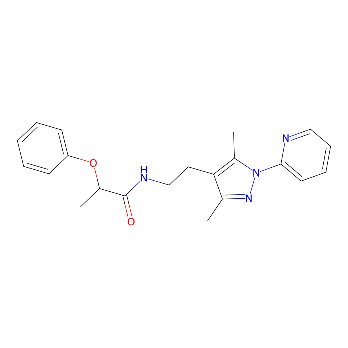 N-{2-[3,5-dimethyl-1-(pyridin-2-yl)-1H-pyrazol-4-yl]ethyl}-2-phenoxypropanamide molecular structure, CAS 2034487-00-6