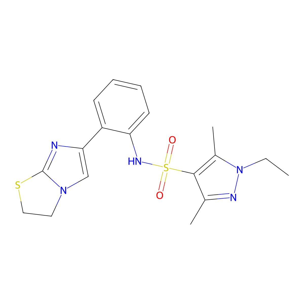 N-(2-(2,3-dihydroimidazo[2,1-b]thiazol-6-yl)phenyl)-1-ethyl-3,5-dimethyl-1H-pyrazole-4-sulfonamide molecular structure, CAS 2034487-03-9