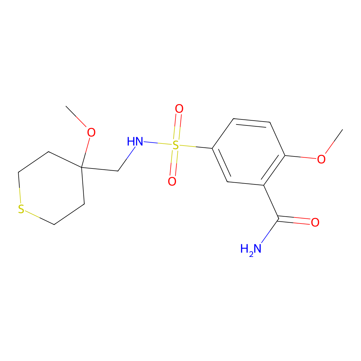2-methoxy-5-(N-((4-methoxytetrahydro-2H-thiopyran-4-yl)methyl)sulfamoyl)benzamide molecular structure, CAS 2034487-06-2